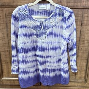 Alfred Dunner Blue Tie-Dye Top 100% Cotton Boho Size 12